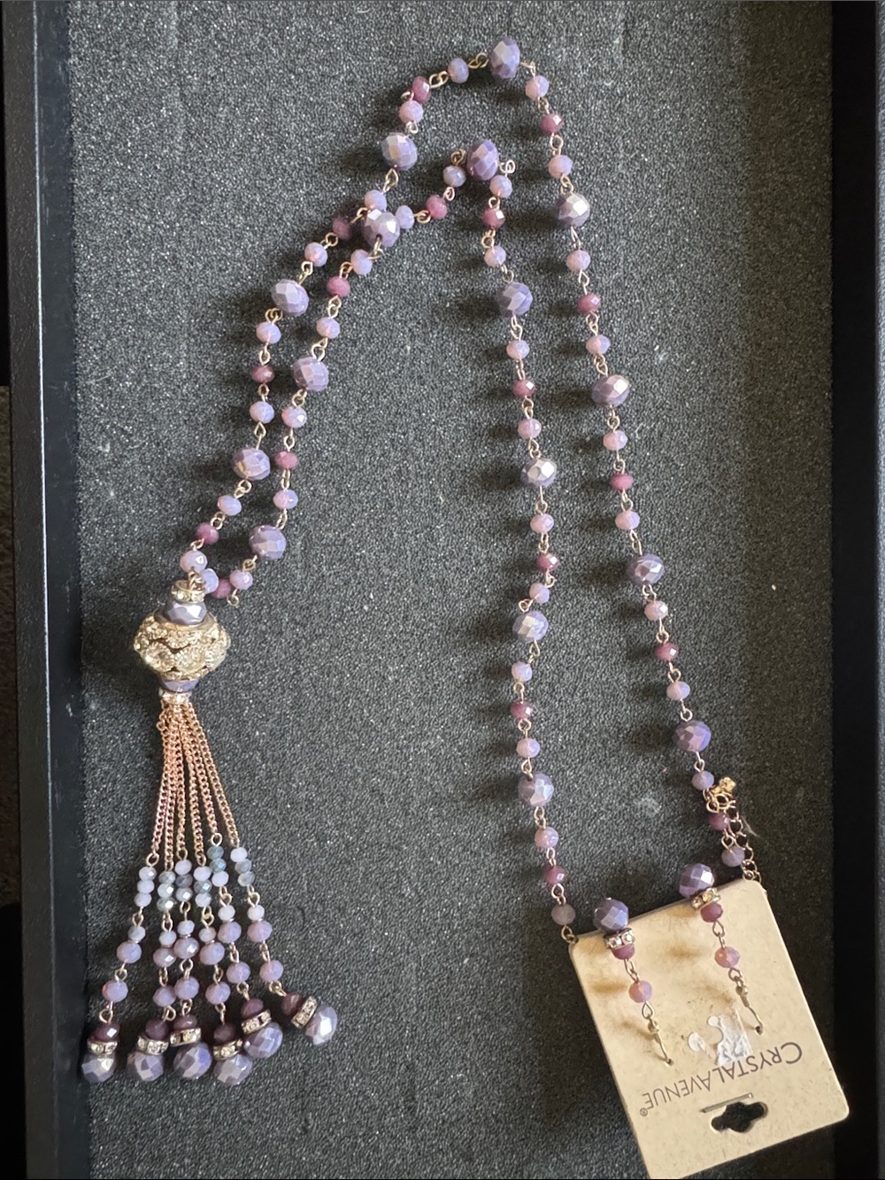 Lilac Beaded Tassel Necklace with Earrings